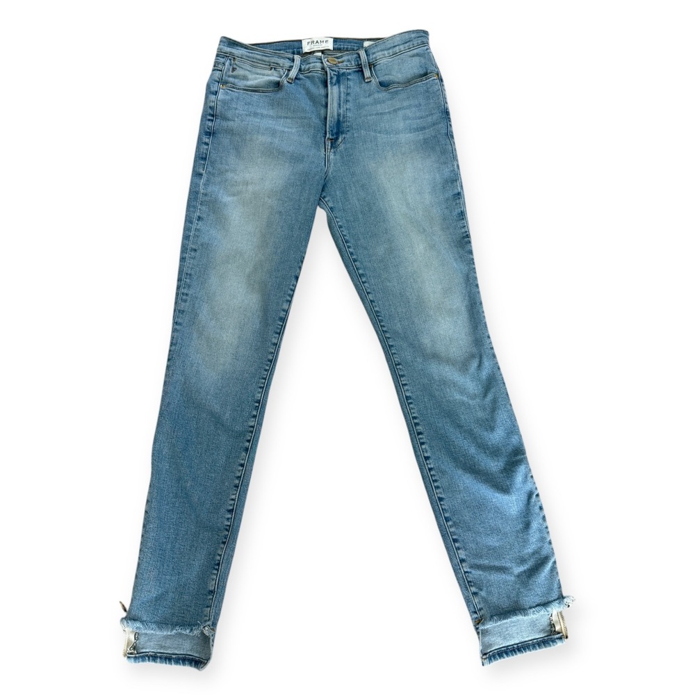 Frame Denim Le‎ High Skinny Jeans Women's Size 30 Light Wash Zip Hem Raw Edge